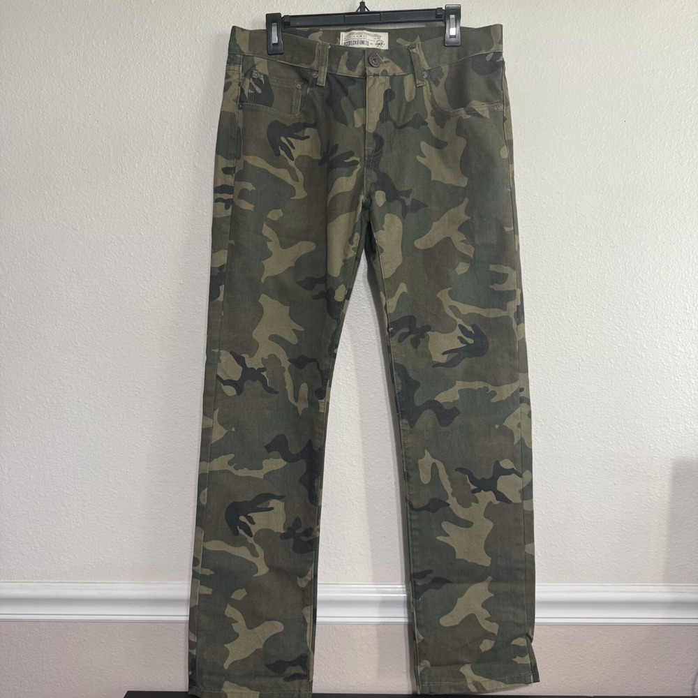 Ecko Unltd. 711 Camo Slim Fit Jeans Mens 32 Green Denim Classic Straight Zip Fly
